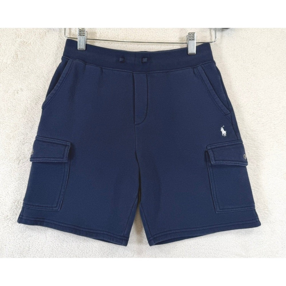 Polo Ralph Lauren Kids Navy Blue Fleece Cargo Shorts Size M 10-12 Pony Logo